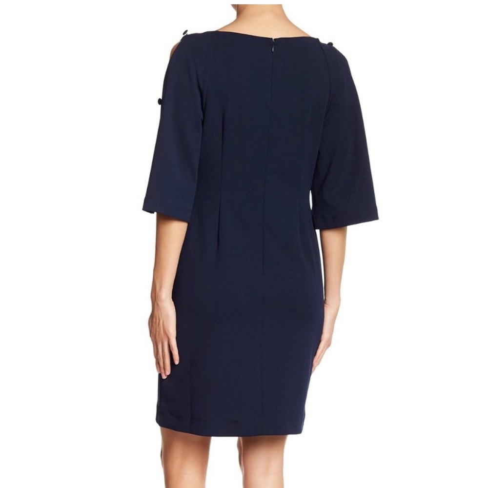 Carole Wren Solid Navy Button Cold Shoulder‎ Knee-length Dress Women’s Size 10 M - Picture 2 of 8